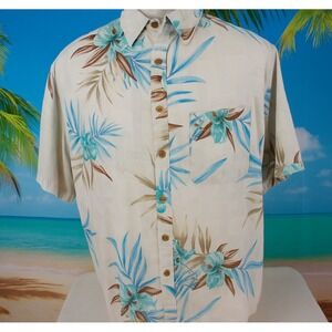 ISLAND REPUBLIC Men's Hawaiian Camp Shirt Washable Silk  Colorful Floral XL